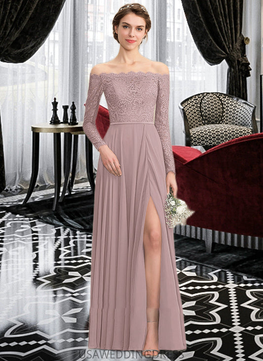 Alexis A-Line Off-the-Shoulder Floor-Length Chiffon Lace Bridesmaid Dress With Split Front DSP0013131