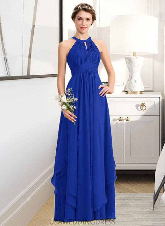 Millicent A-Line Scoop Neck Floor-Length Chiffon Bridesmaid Dress With Ruffle DSP0013133