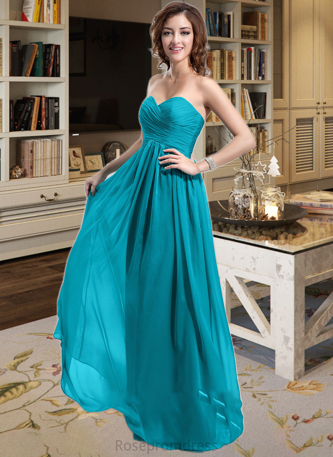 Camryn Chiffon Floor-length Empire Bridesmaid Dress with Sweetheart Neckline SRSP0013137