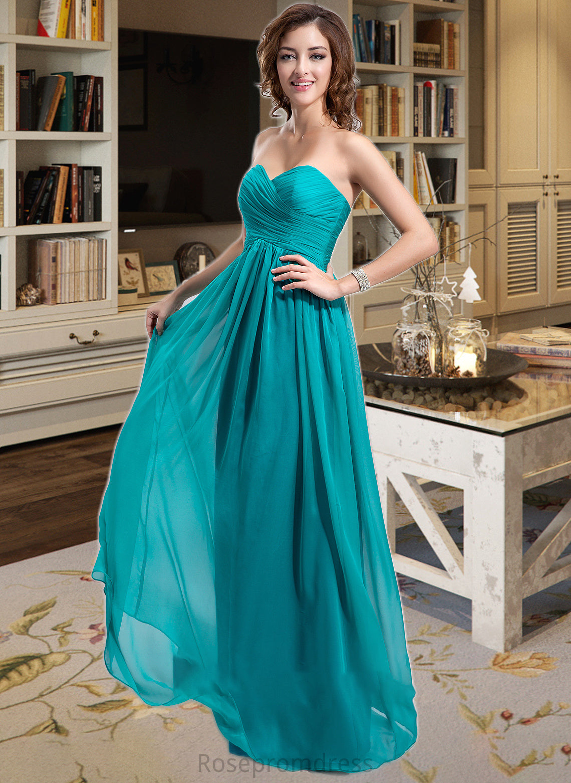 Camryn Chiffon Floor-length Empire Bridesmaid Dress with Sweetheart Neckline SRSP0013137