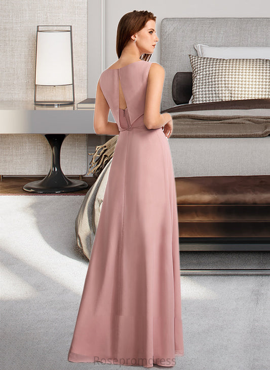 Janey A-Line Floor-Length Bridesmaid Dress With Bow(s) SRSP0013139