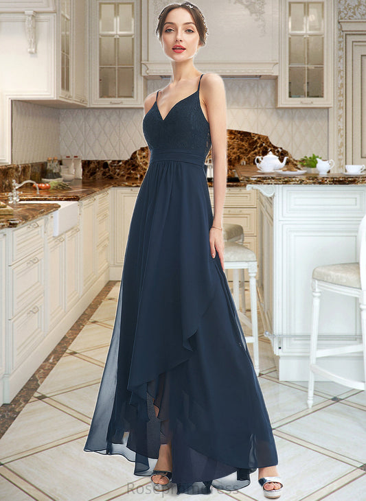 Sue A-Line V-neck Asymmetrical Bridesmaid Dress With Lace Bow(s) SRSP0013143