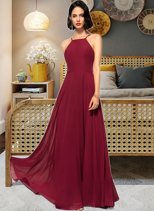 Nayeli A-Line Scoop Neck Square Neckline Floor-Length Chiffon Bridesmaid Dress SRSP0013146