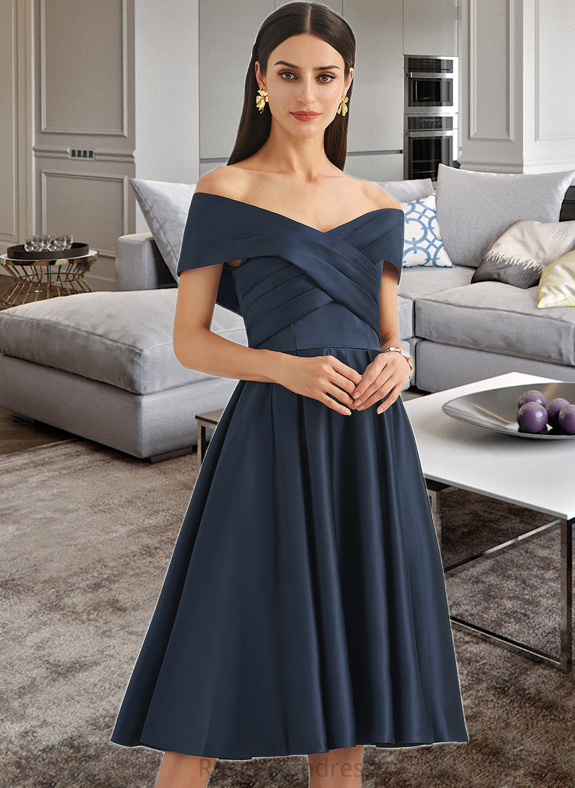 Eva A-Line Off-the-Shoulder Knee-Length Bridesmaid Dress With Pockets SRSP0013150