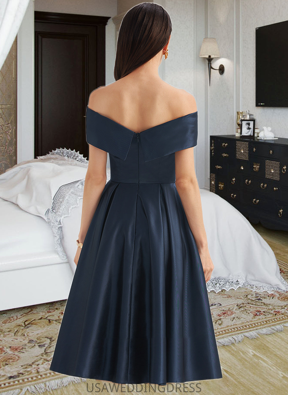 Josephine A-Line Off-the-Shoulder Knee-Length Bridesmaid Dress With Pockets DSP0013150