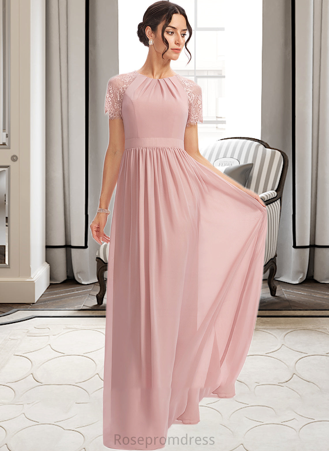 Helena A-Line Floor-Length Bridesmaid Dress With Lace SRSP0013151