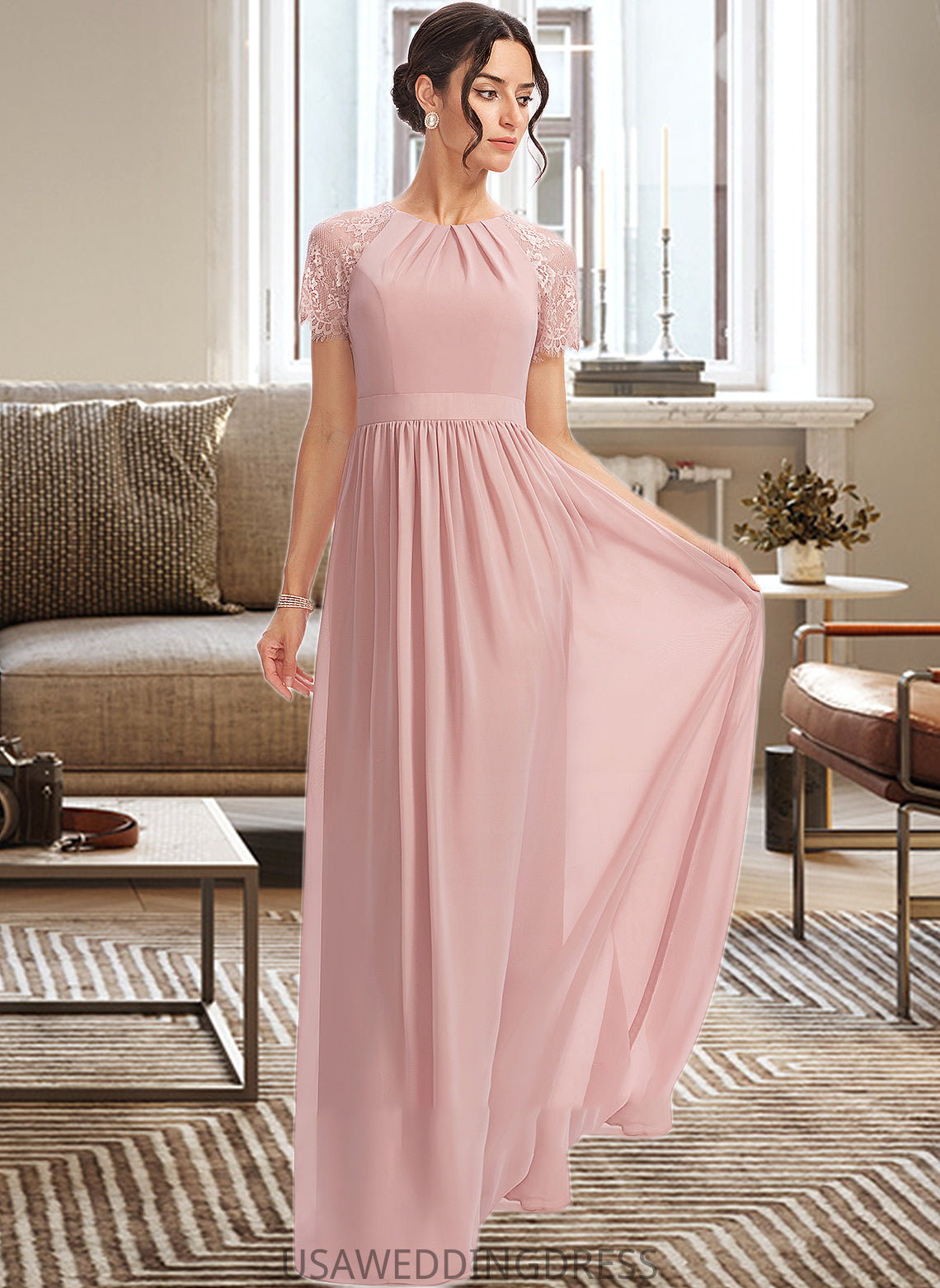 Kailey A-Line Floor-Length Bridesmaid Dress With Lace DSP0013151