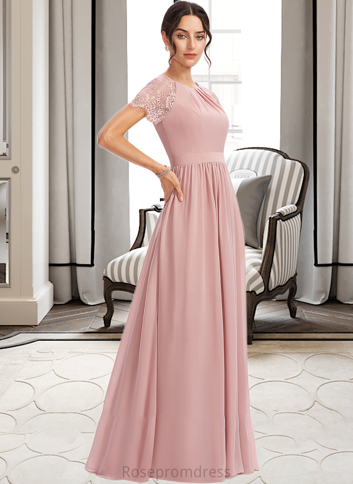 Helena A-Line Floor-Length Bridesmaid Dress With Lace SRSP0013151