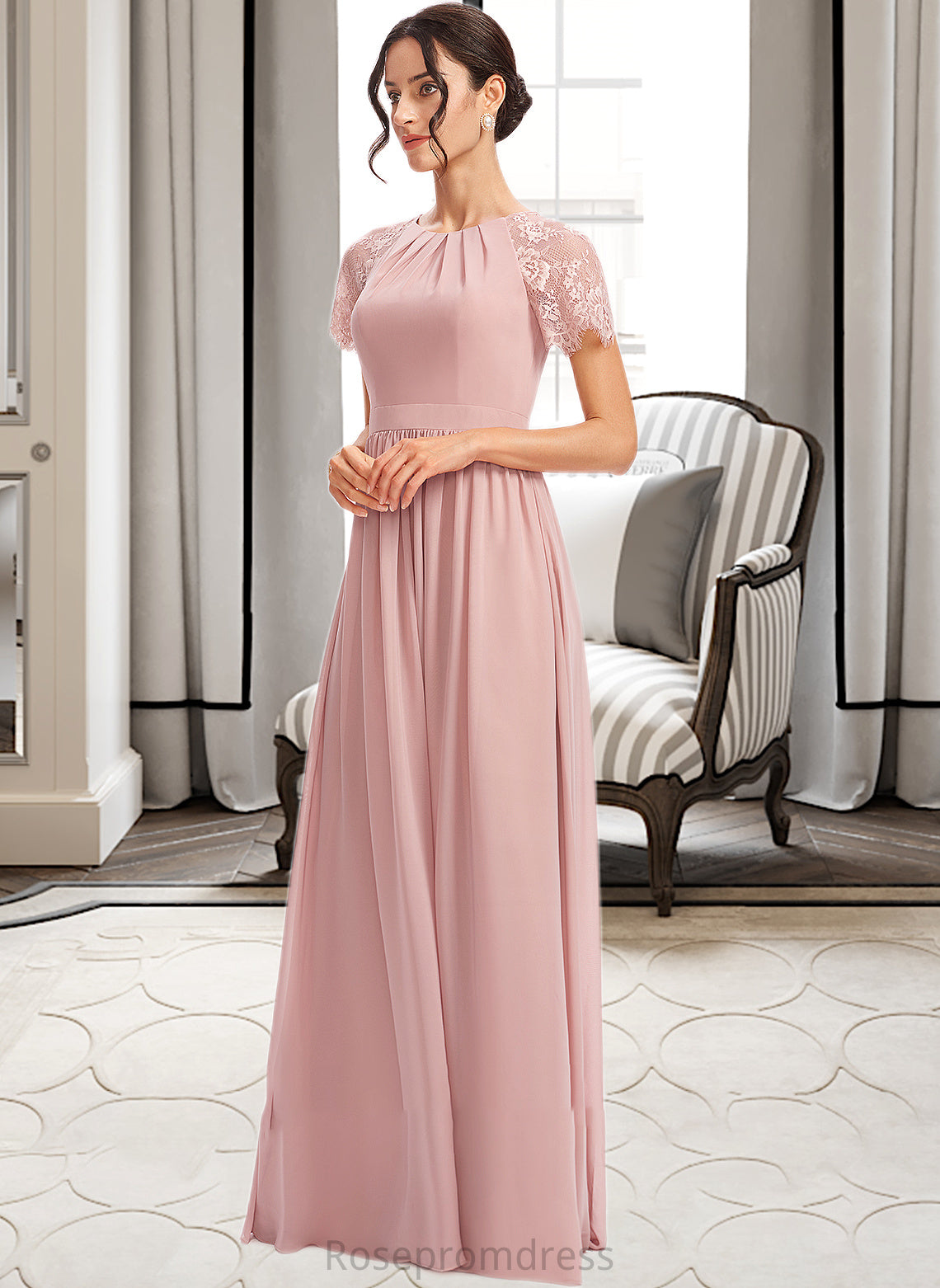 Helena A-Line Floor-Length Bridesmaid Dress With Lace SRSP0013151