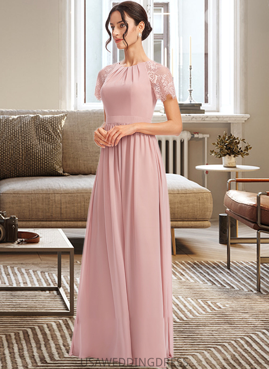 Kailey A-Line Floor-Length Bridesmaid Dress With Lace DSP0013151