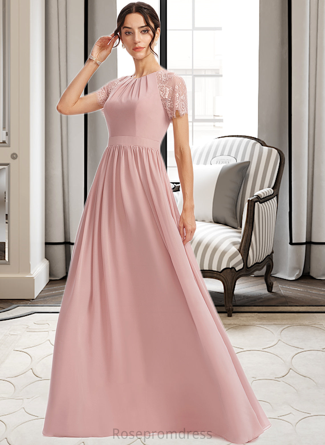 Helena A-Line Floor-Length Bridesmaid Dress With Lace SRSP0013151
