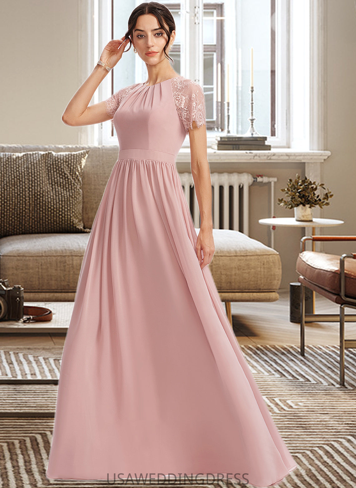 Kailey A-Line Floor-Length Bridesmaid Dress With Lace DSP0013151