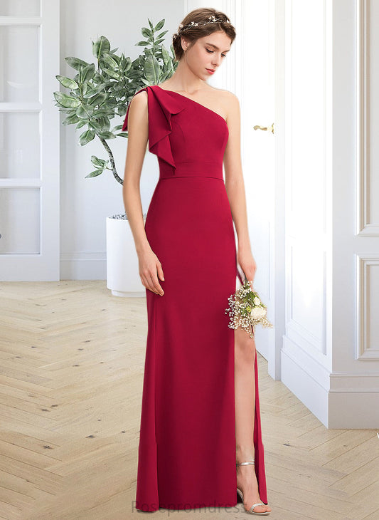 Kaliyah Sheath/Column One-Shoulder Floor-Length Stretch Crepe Bridesmaid Dress With Split Front SRSP0013153