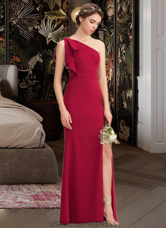 Shaniya Sheath/Column One-Shoulder Floor-Length Stretch Crepe Bridesmaid Dress With Split Front DSP0013153