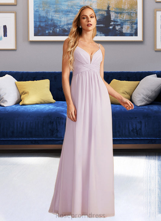 Alexus A-Line V-neck Floor-Length Bridesmaid Dress With Ruffle SRSP0013154