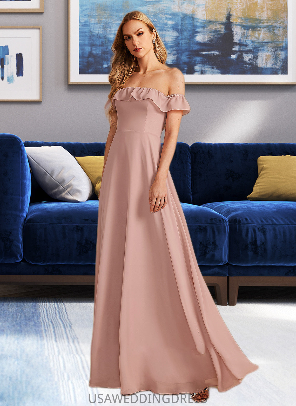 Catherine A-Line Off-the-Shoulder Floor-Length Bridesmaid Dress With Ruffle DSP0013156