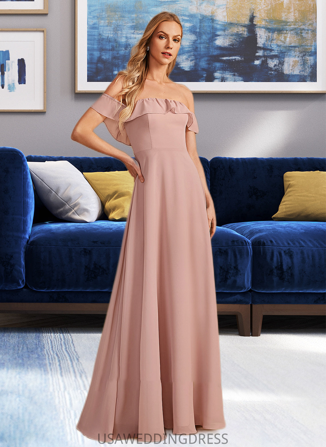 Catherine A-Line Off-the-Shoulder Floor-Length Bridesmaid Dress With Ruffle DSP0013156