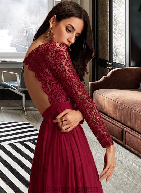 Anabel A-Line V-neck Floor-Length Chiffon Bridesmaid Dress With Lace DSP0013160