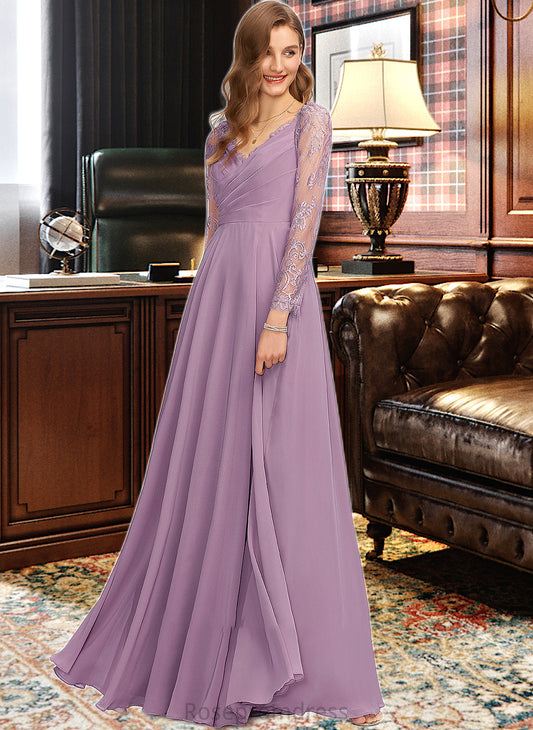 Stacy A-Line V-neck Floor-Length Chiffon Bridesmaid Dress SRSP0013162