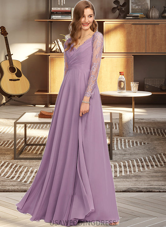 Andrea A-Line V-neck Floor-Length Chiffon Bridesmaid Dress DSP0013162