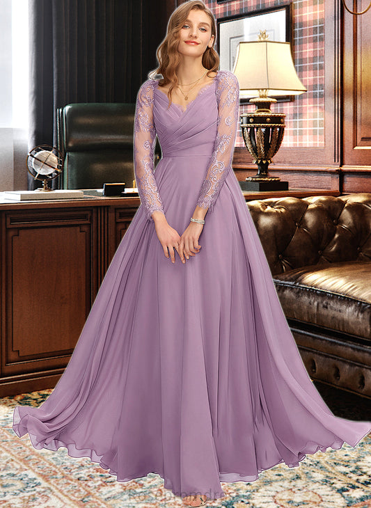 Stacy A-Line V-neck Floor-Length Chiffon Bridesmaid Dress SRSP0013162
