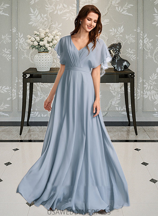 Dakota A-Line V-neck Floor-Length Bridesmaid Dress With Ruffle DSP0013165