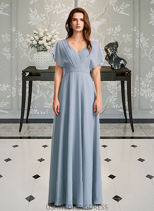 Dakota A-Line V-neck Floor-Length Bridesmaid Dress With Ruffle DSP0013165