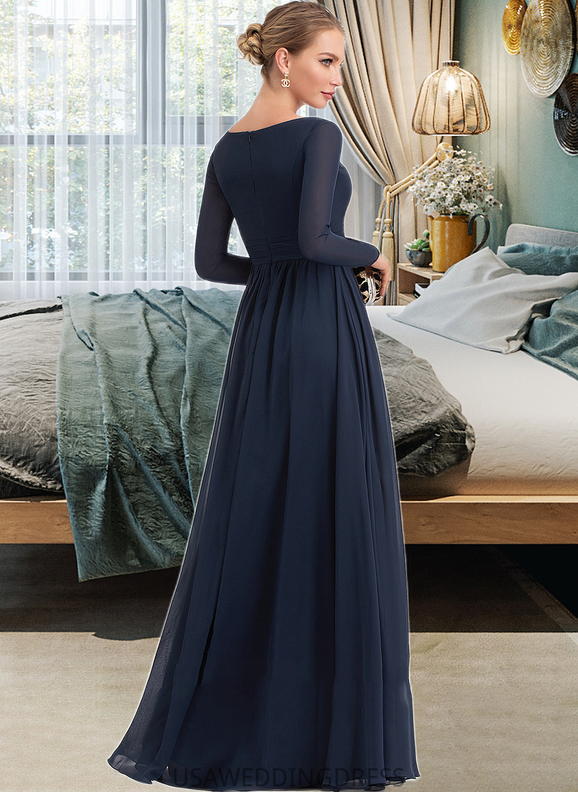 Paige A-Line V-neck Floor-Length Chiffon Bridesmaid Dress With Split Front DSP0013169