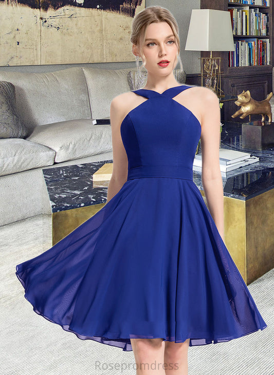Essence A-line V-Neck Knee-Length Chiffon Bridesmaid Dress SRSP0013170