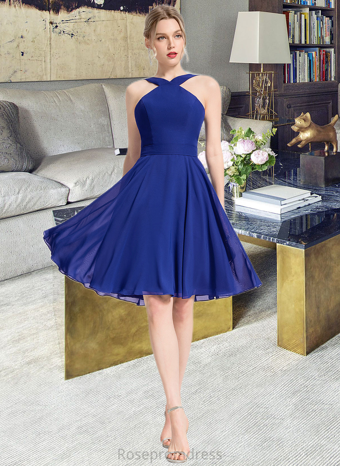 Essence A-line V-Neck Knee-Length Chiffon Bridesmaid Dress SRSP0013170