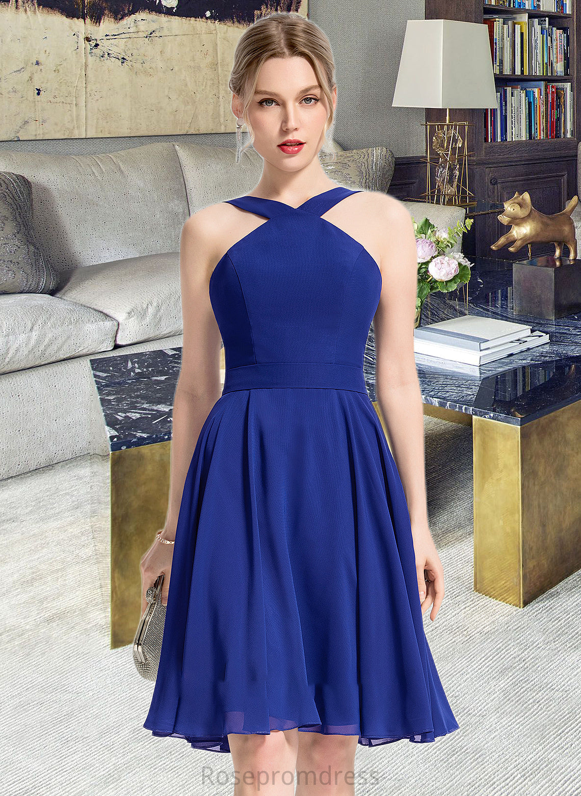 Essence A-line V-Neck Knee-Length Chiffon Bridesmaid Dress SRSP0013170