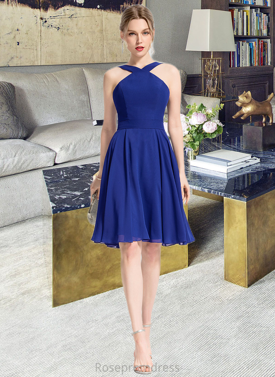 Essence A-line V-Neck Knee-Length Chiffon Bridesmaid Dress SRSP0013170