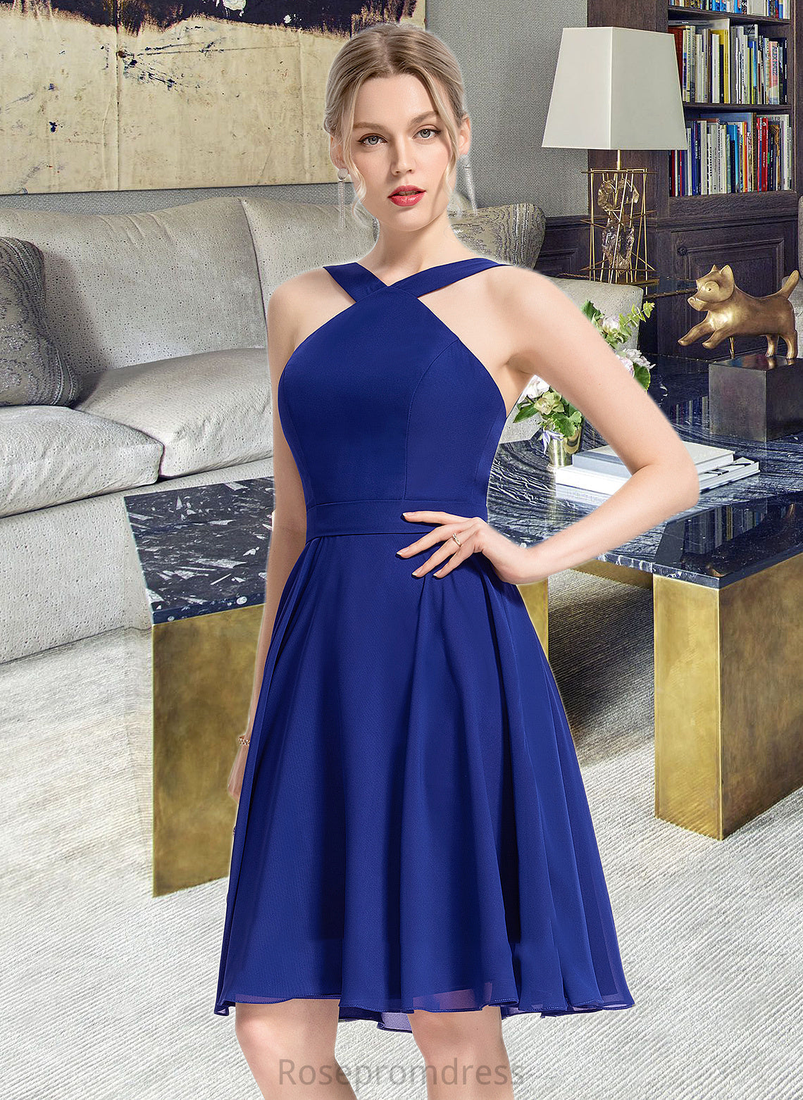 Essence A-line V-Neck Knee-Length Chiffon Bridesmaid Dress SRSP0013170