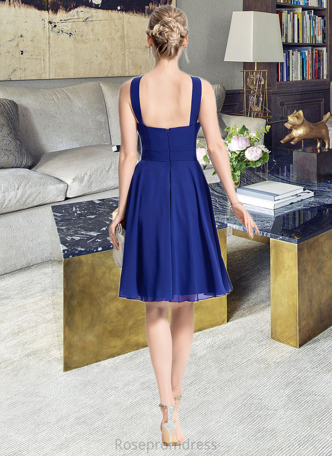 Essence A-line V-Neck Knee-Length Chiffon Bridesmaid Dress SRSP0013170