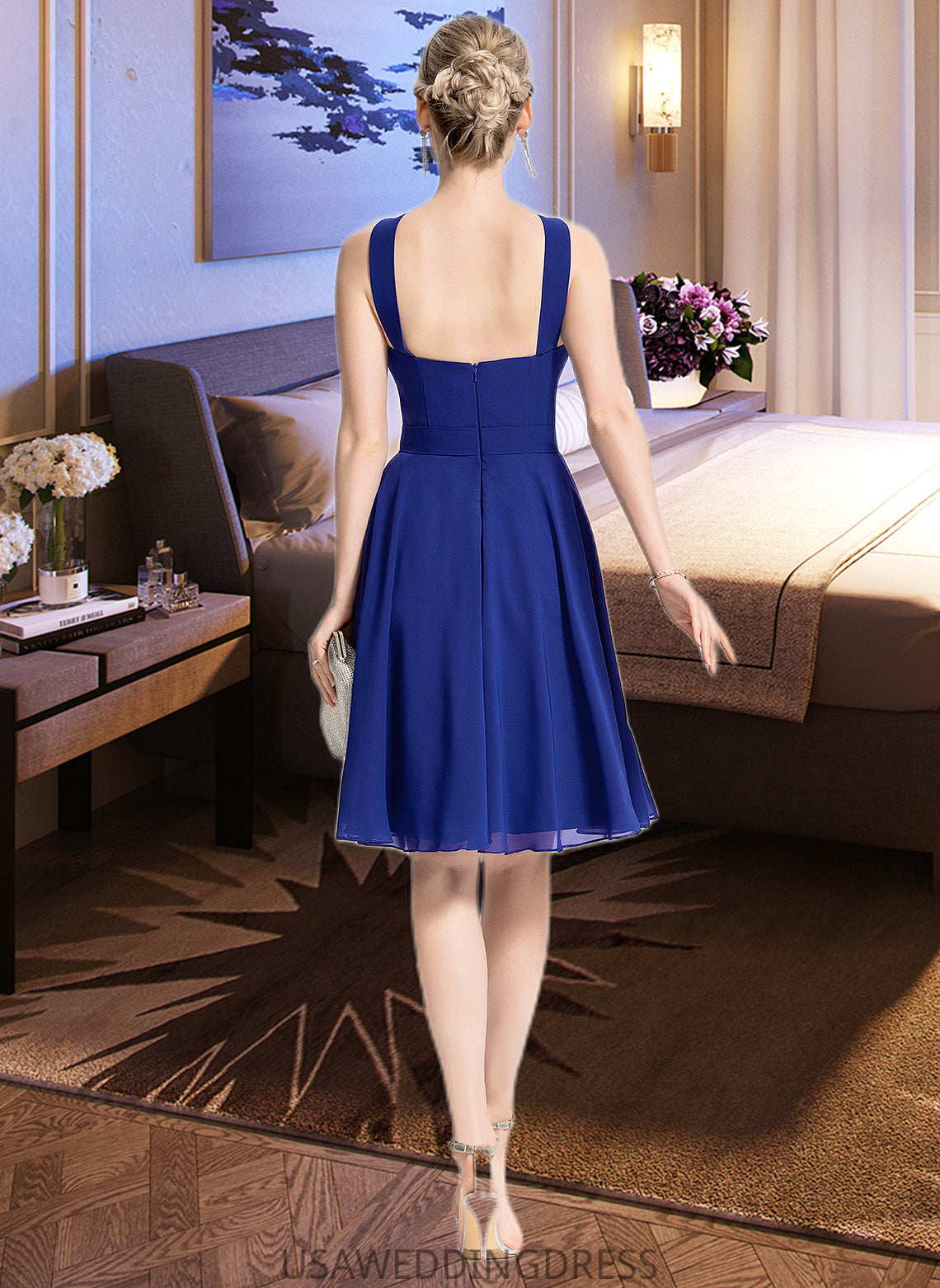 Londyn A-line V-Neck Knee-Length Chiffon Bridesmaid Dress DSP0013170