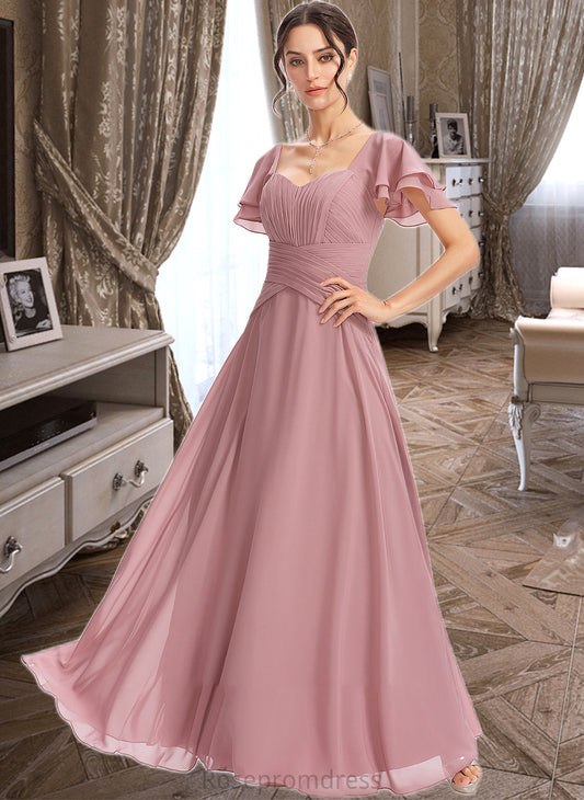 Coral A-Line Square Neckline Floor-Length Bridesmaid Dress With Ruffle Cascading Ruffles SRSP0013172