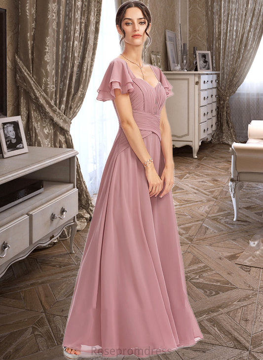 Coral A-Line Square Neckline Floor-Length Bridesmaid Dress With Ruffle Cascading Ruffles SRSP0013172