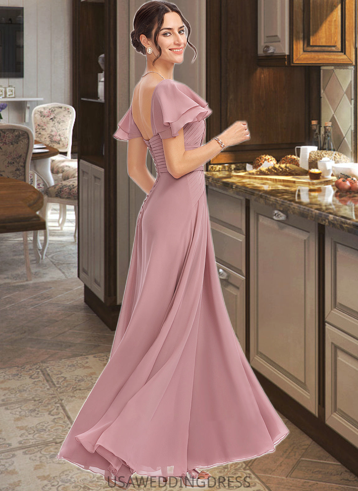 Pauline A-Line Square Neckline Floor-Length Bridesmaid Dress With Ruffle Cascading Ruffles DSP0013172
