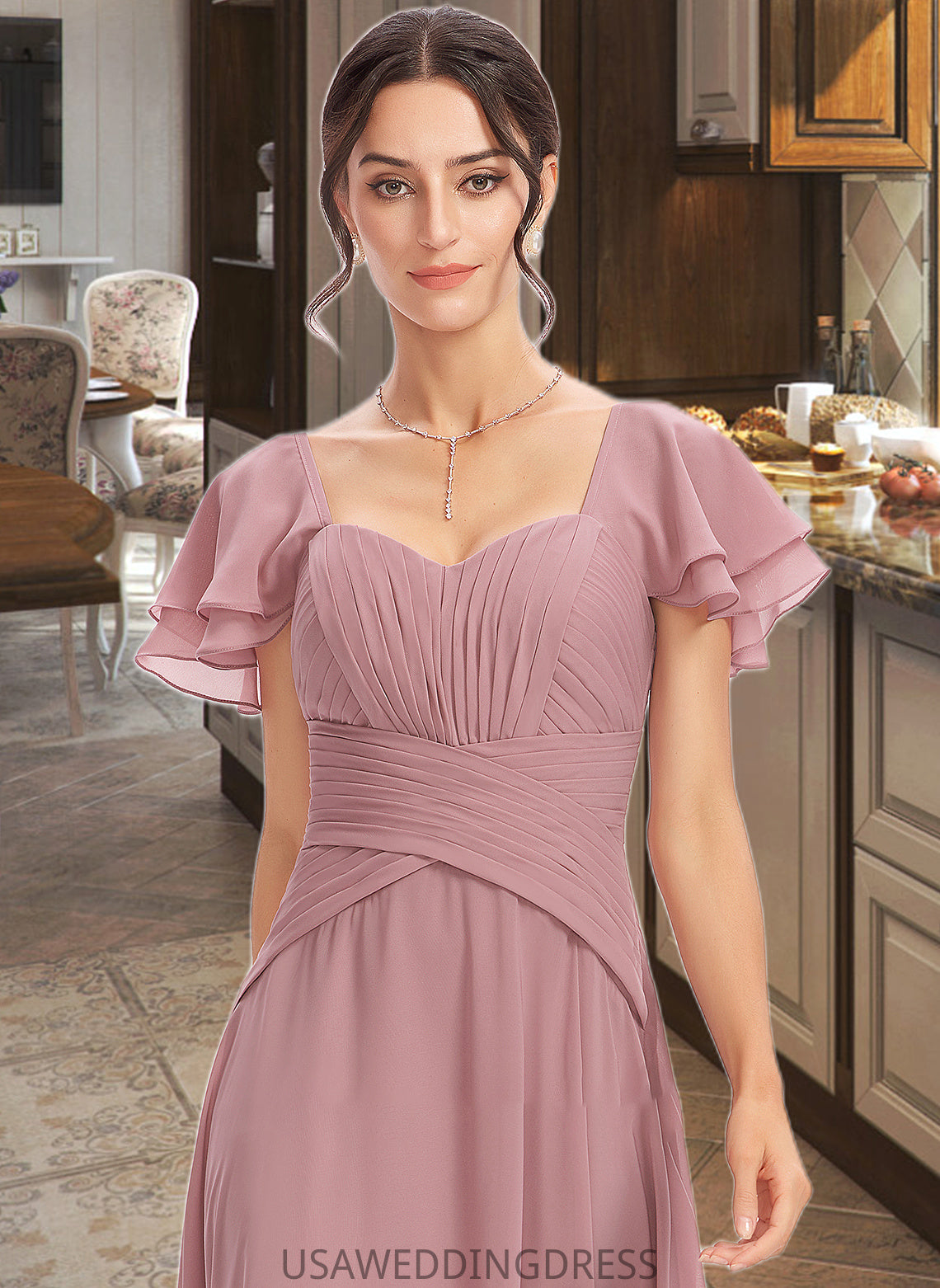 Pauline A-Line Square Neckline Floor-Length Bridesmaid Dress With Ruffle Cascading Ruffles DSP0013172