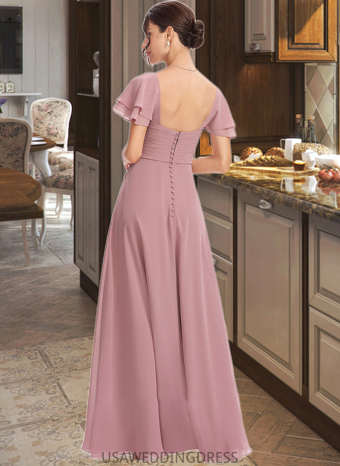 Pauline A-Line Square Neckline Floor-Length Bridesmaid Dress With Ruffle Cascading Ruffles DSP0013172