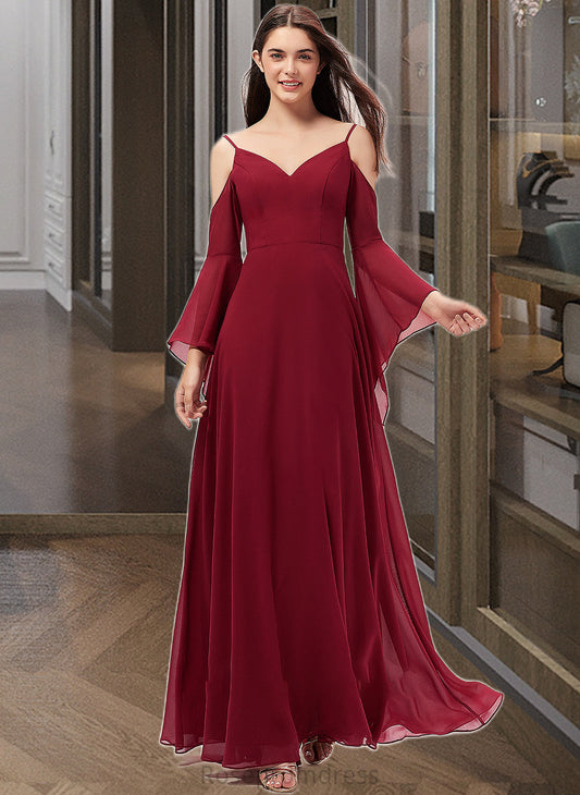 Haven A-line V-Neck Floor-Length Chiffon Bridesmaid Dress SRSP0013178