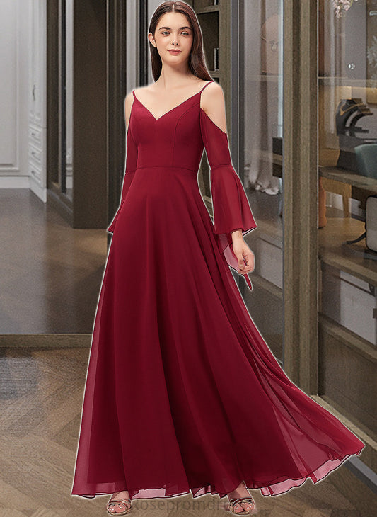 Haven A-line V-Neck Floor-Length Chiffon Bridesmaid Dress SRSP0013178