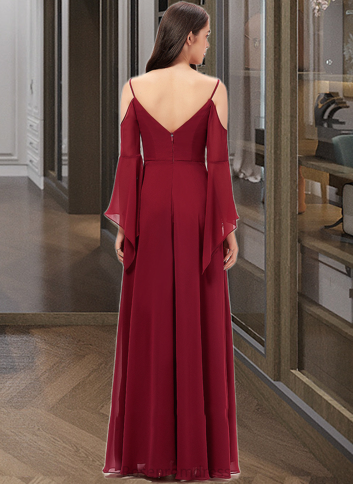 Haven A-line V-Neck Floor-Length Chiffon Bridesmaid Dress SRSP0013178