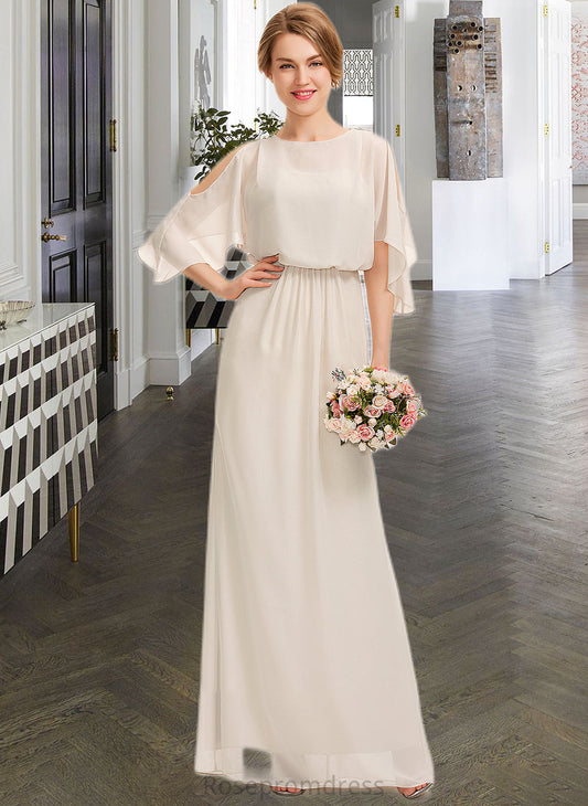 Macey Sheath/Column Scoop Neck Floor-Length Chiffon Bridesmaid Dress With Cascading Ruffles SRSP0013180