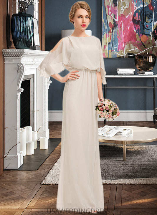 Kiara Sheath/Column Scoop Neck Floor-Length Chiffon Bridesmaid Dress With Cascading Ruffles DSP0013180