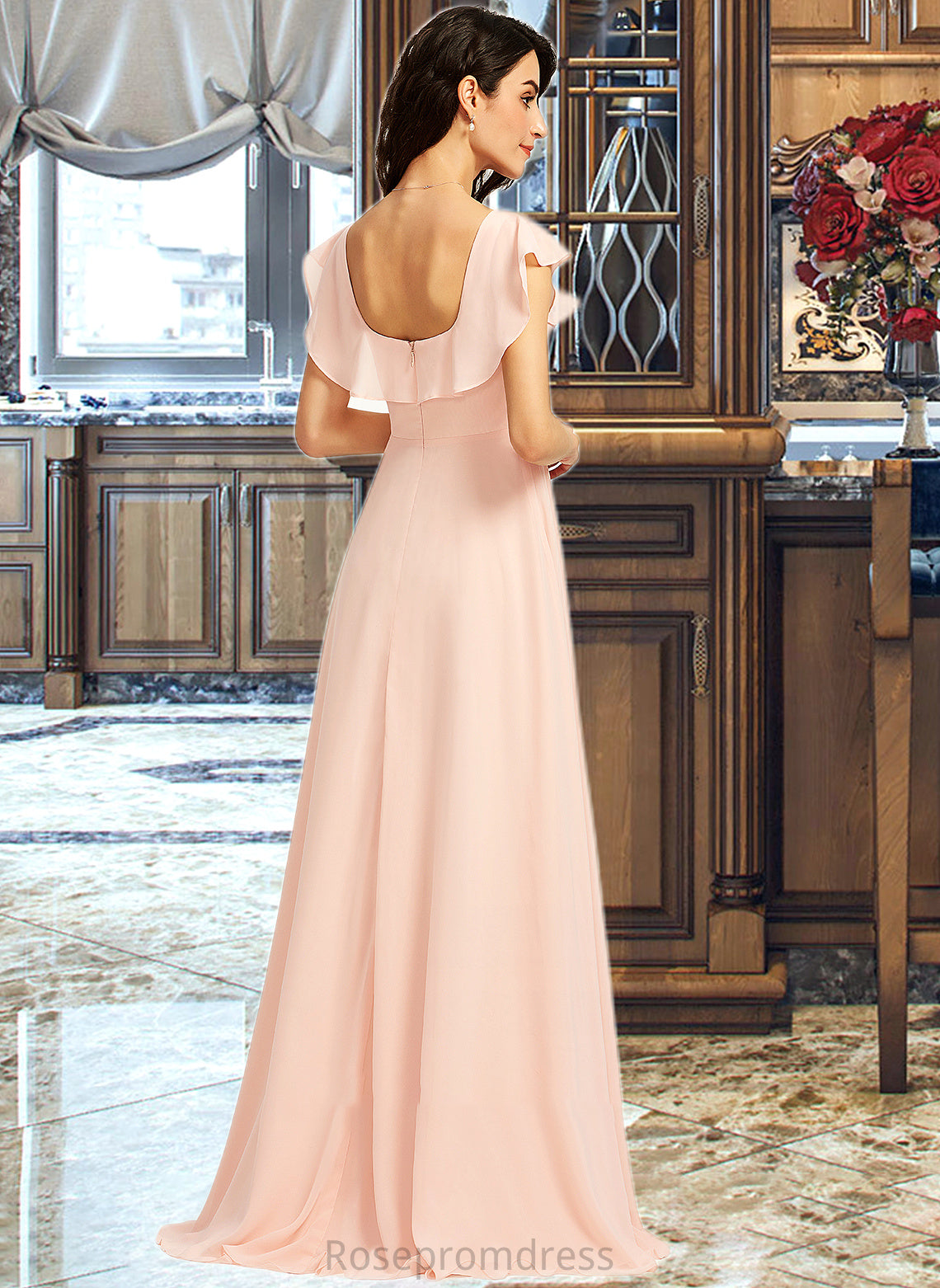 Kassandra A-Line Square Neckline Floor-Length Bridesmaid Dress With Split Front SRSP0013186