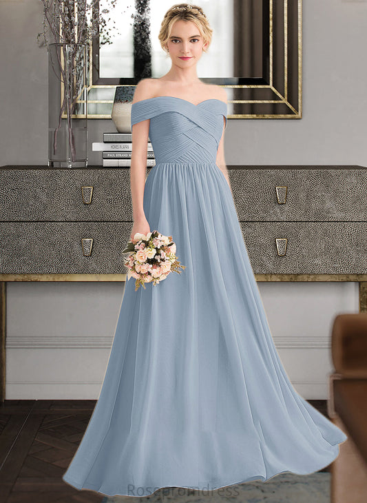 Madyson A-Line Off-the-Shoulder Floor-Length Chiffon Bridesmaid Dress With Ruffle SRSP0013190