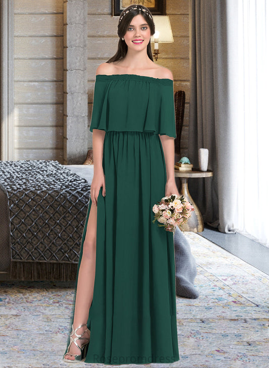 Brooke A-Line Off-the-Shoulder Floor-Length Chiffon Bridesmaid Dress With Split Front SRSP0013192