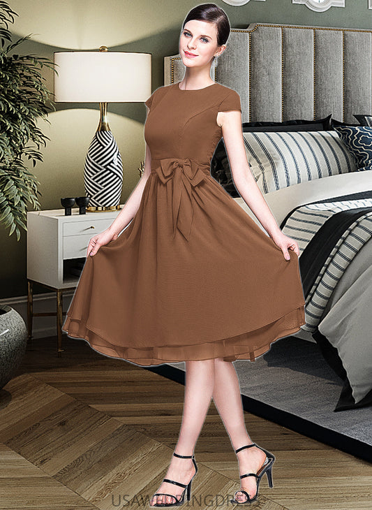 Kiersten Chiffon Knee-length Bridesmaid Dress with Cap Sleeves And Sashes DSP0013195