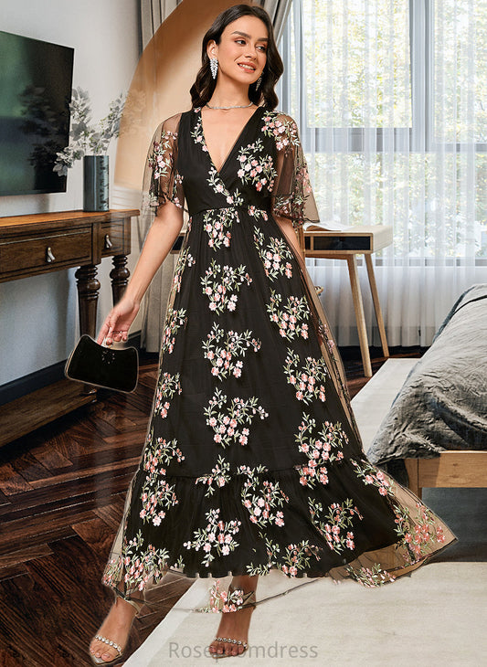 Logan A-Line V-neck Ankle-Length Bridesmaid Dress SRSP0013197